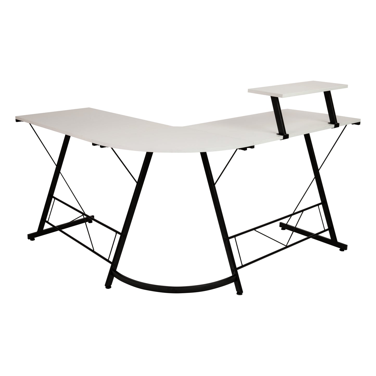 L-Shaped Computer White Desk, Gaming Desk, Home Office Desk, Black Frame