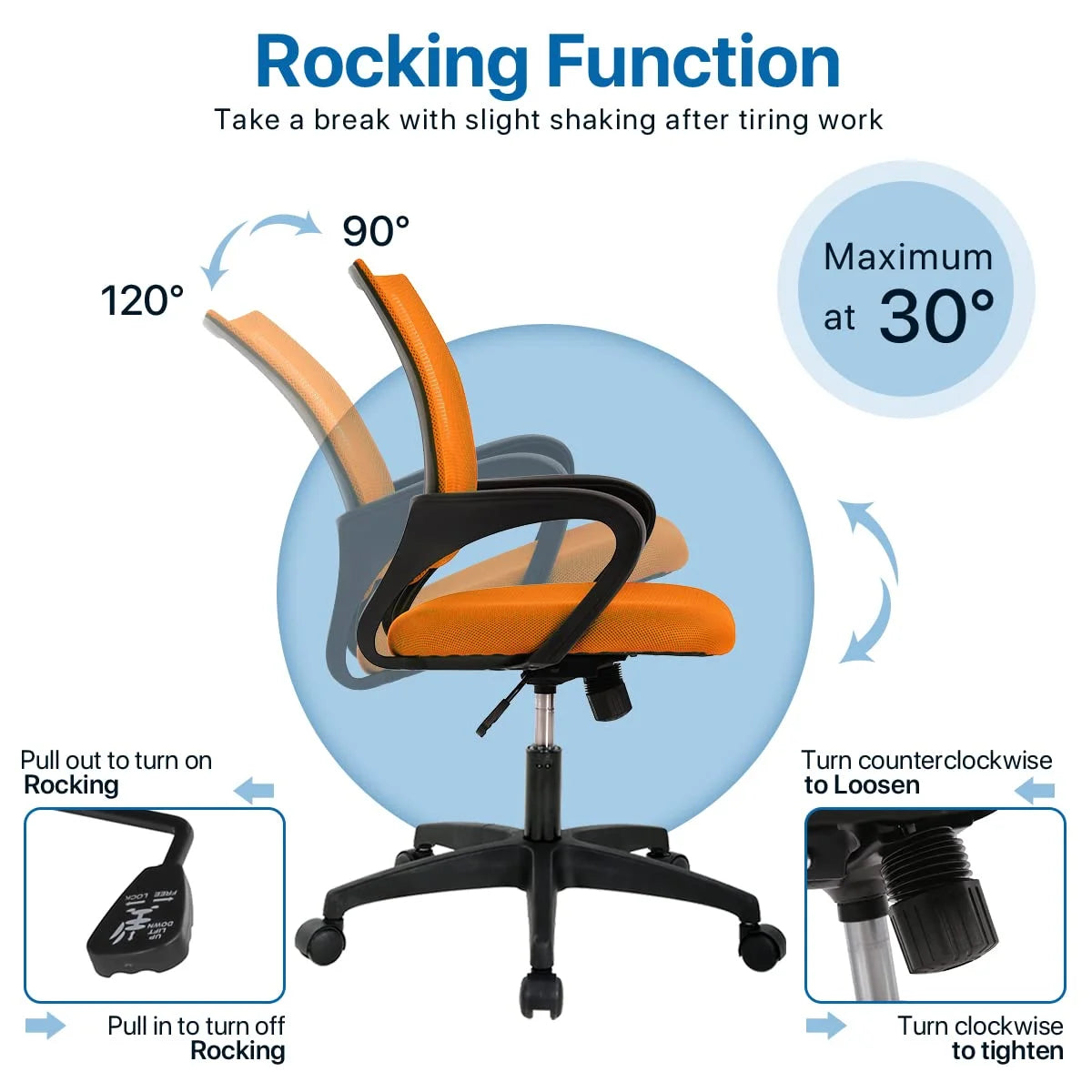 Mesh Office Chair, Mid-Back Home Office Chair Adjustable Ergonomic Desk Chair with Armrest, Rolling Swivel Chair for Adults, Orange