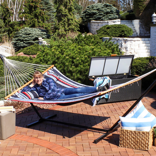 2-Person Quilted Polyester Spreader Bar Hammock, 450 Lb Capacity -Nautical Stripe