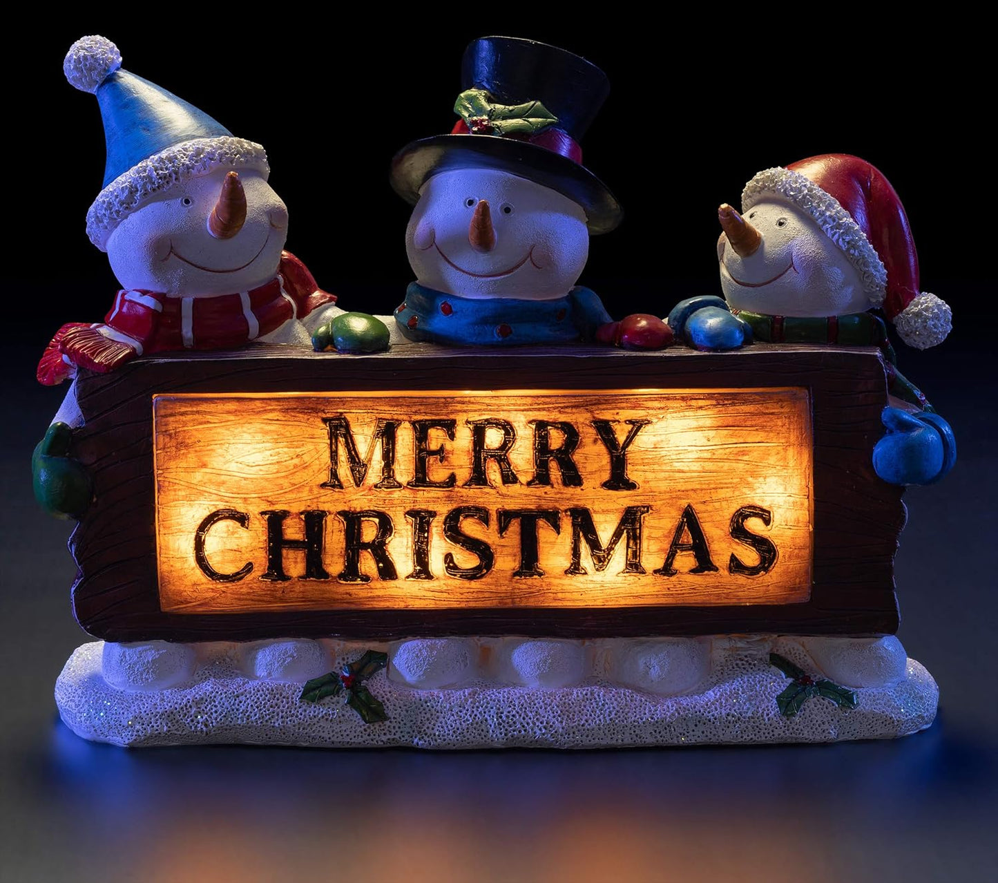 Snowman Decor Figurines Resin Snowman Lighted Decorations Indoor Glowing Snowman LED Light up Snowman Indoor Festive Fiber Optic Decorations