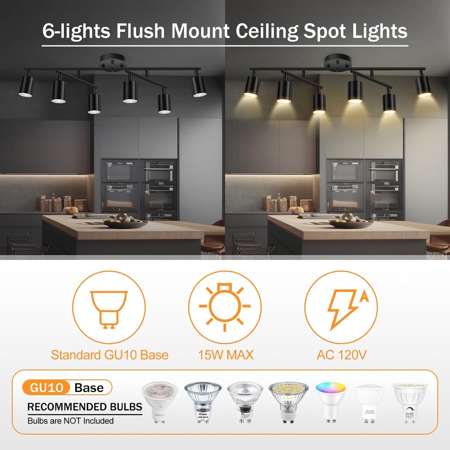 Black Track Lighting Kitchen, 6 Light Track Lighting Fixtures Ceiling Kit, 6 ...