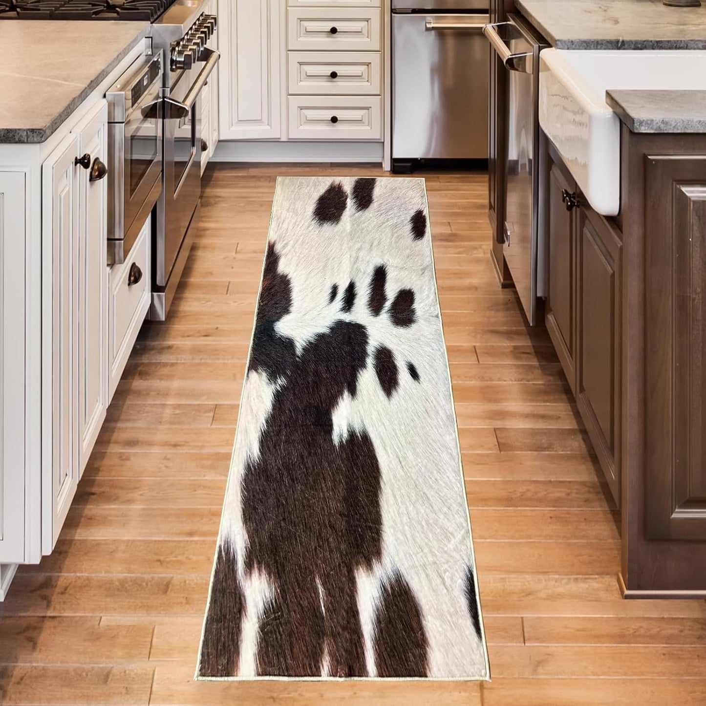 Cowhide Rug Cow Print Rug for Bedroom Western Rugs Black and Brown Runner Rug 2X