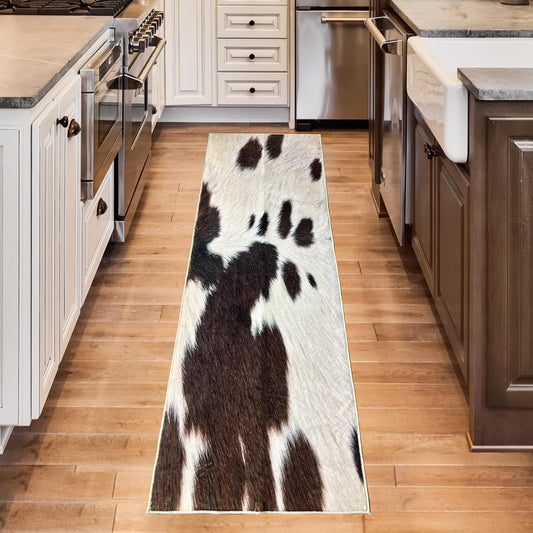 Cowhide Rug Cow Print Rug for Bedroom Western Rugs Black and Brown Runner Rug 2X