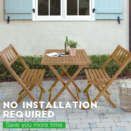 3 Piece Acacia Wood Folding Terrace Bistro Set Outdoor with 2 Chairs - round Table Natural Oiled