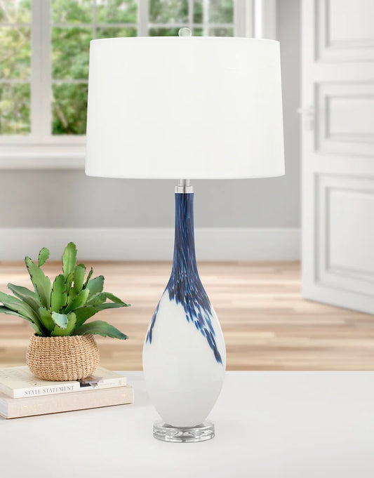 Brescia 34 In. Blue & White Glass Table Lamp