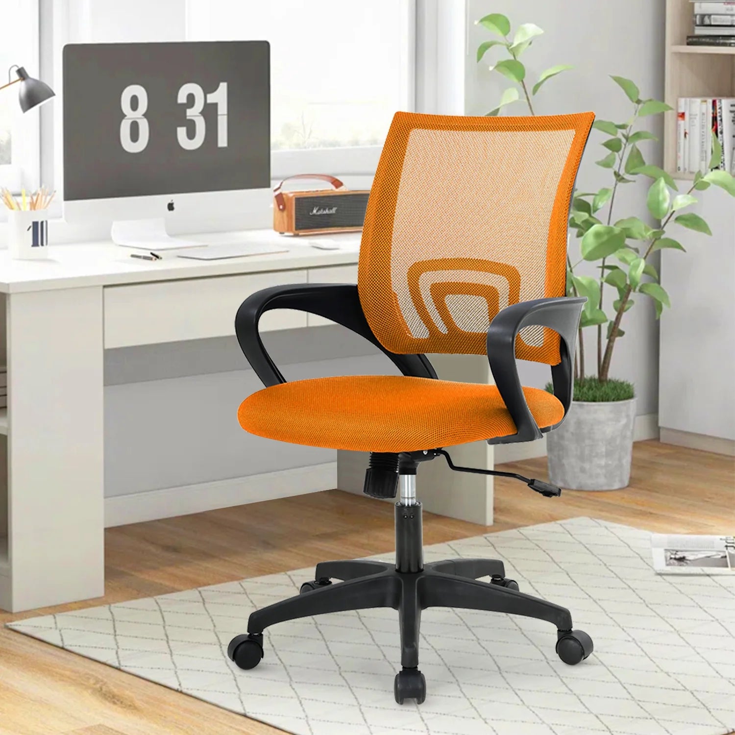 Mesh Office Chair, Mid-Back Home Office Chair Adjustable Ergonomic Desk Chair with Armrest, Rolling Swivel Chair for Adults, Orange