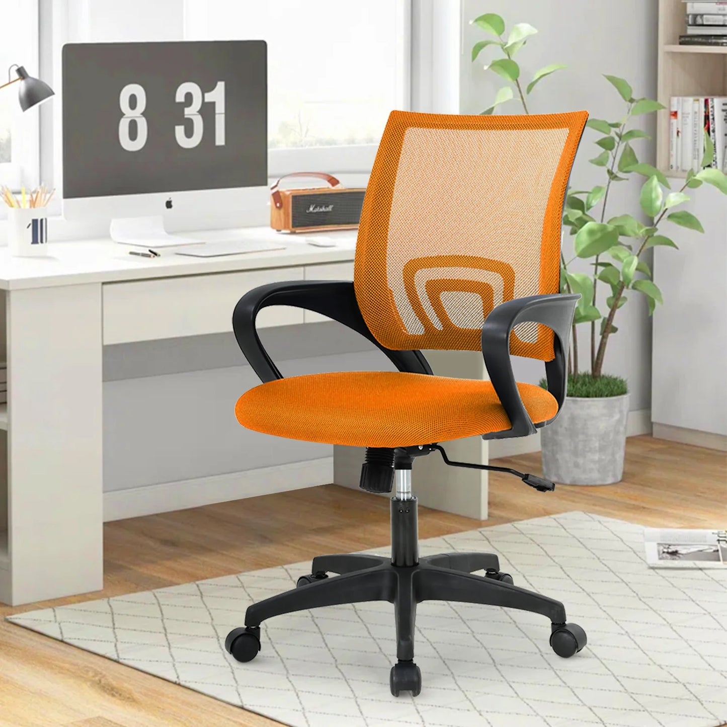 Mesh Office Chair, Mid-Back Home Office Chair Adjustable Ergonomic Desk Chair with Armrest, Rolling Swivel Chair for Adults, Orange