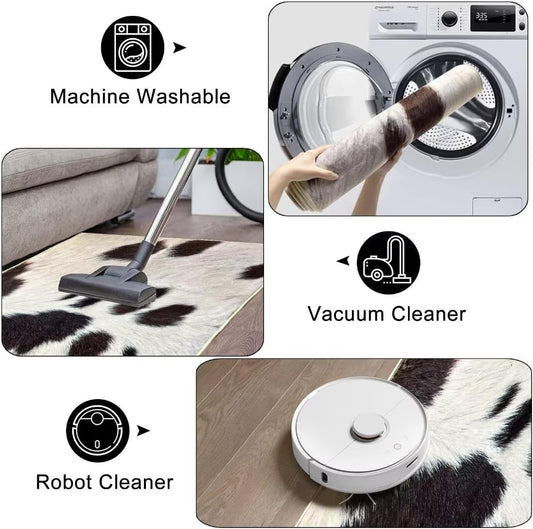 Cowhide Rug Cow Print Rug for Bedroom Western Rugs Black and Brown Runner Rug 2X