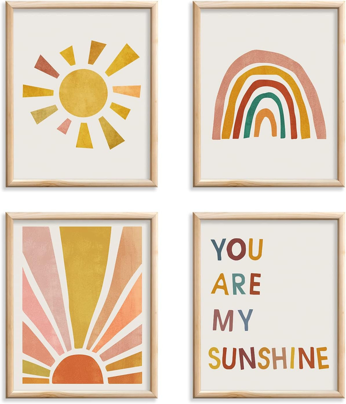 Boho Rainbow Nursery Art Set of 4 - You Are My Sunshine Wall Prints, Kids Room Decor
