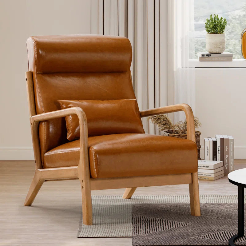 Azmi 26" Wide Transitional Traditional Faux Leather Accent Chair with Lumbar Pillow