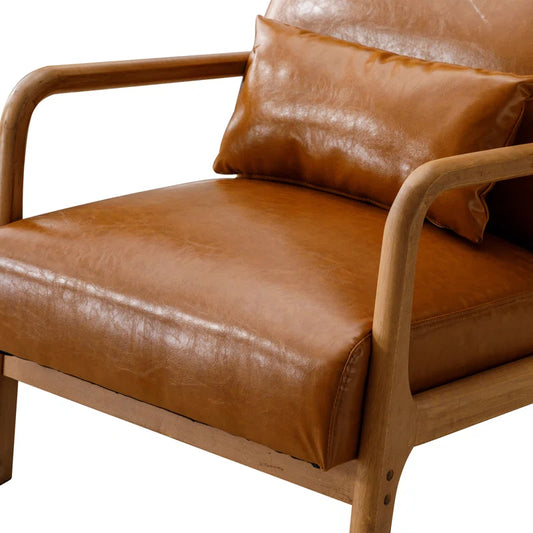 Azmi 26" Wide Transitional Traditional Faux Leather Accent Chair with Lumbar Pillow