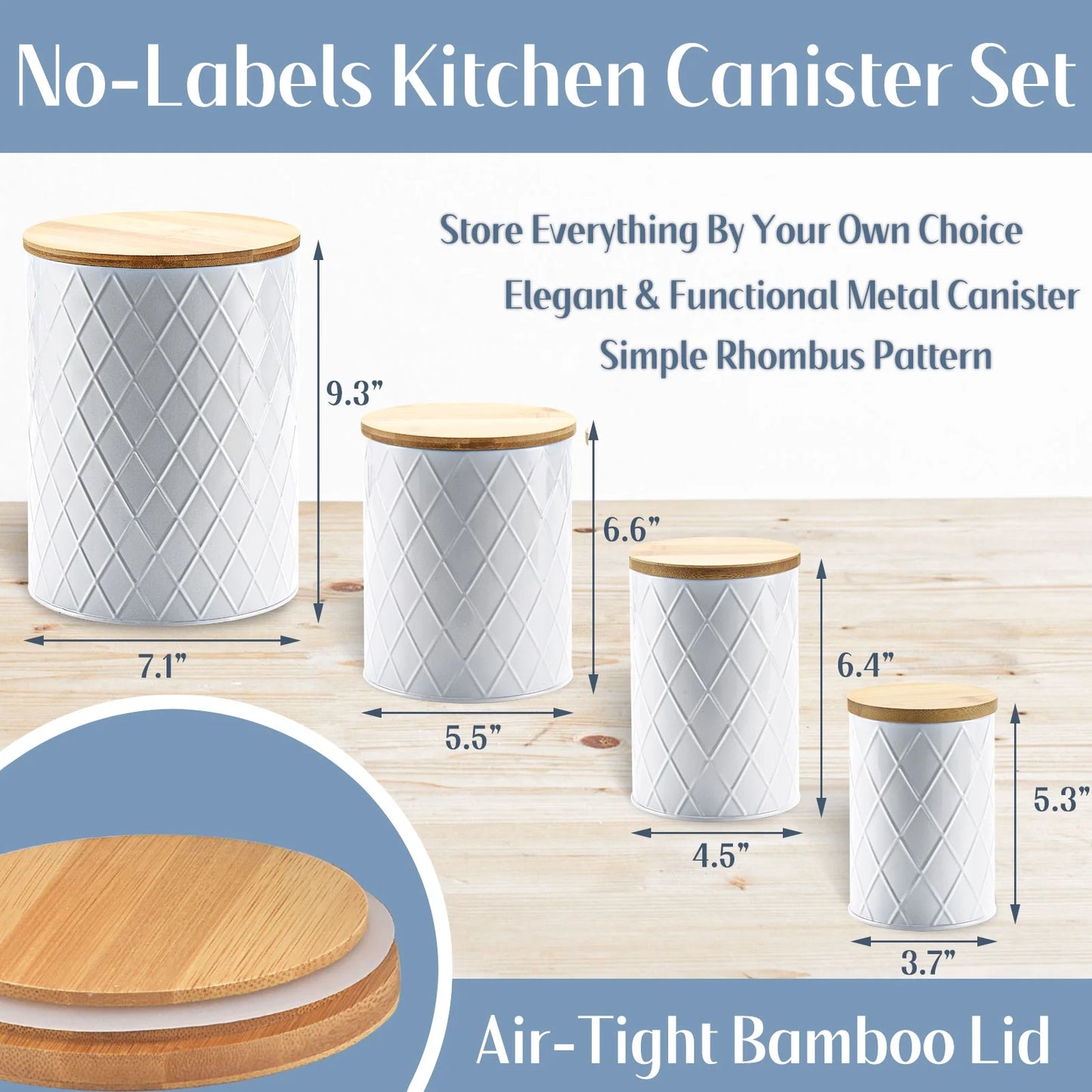White Kitchen Canisters Set with Wooden Lids, Airtight Sugar, Flour, Coffee, Cookie Storage Canister Sets for Kitchen Countertop, 4 Pack