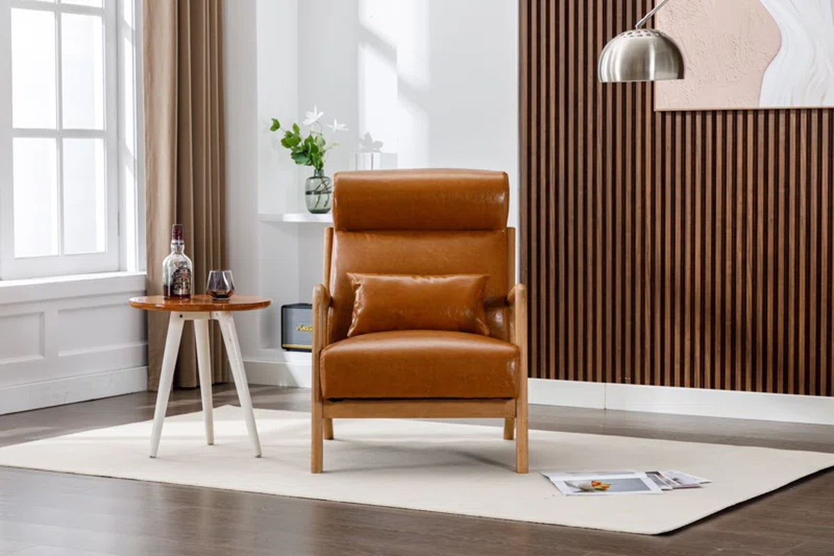 Azmi 26" Wide Transitional Traditional Faux Leather Accent Chair with Lumbar Pillow