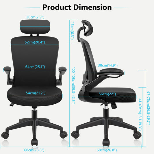 Office Chair Ergonomic Desk Chair, High Back Gaming Chair, Big and Tall Reclining Comfy Home Office Chair Lumbar Support Breathable Mesh Computer Chair Adjustable Armrests 400LBS (Black)
