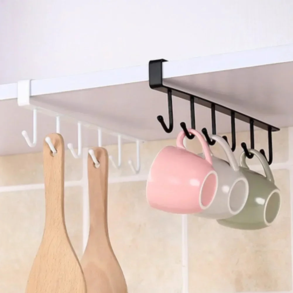 Multifunction 6-Hook Under-Shelf Coffee Mug Holder (Kitchen Organizer Rack)
