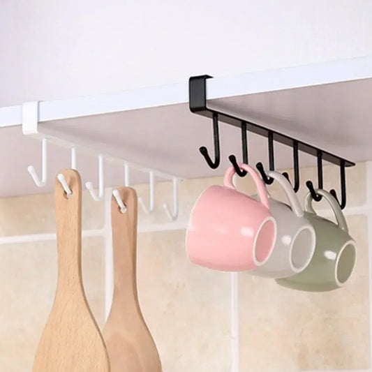 Multifunction 6-Hook Under-Shelf Coffee Mug Holder (Kitchen Organizer Rack)