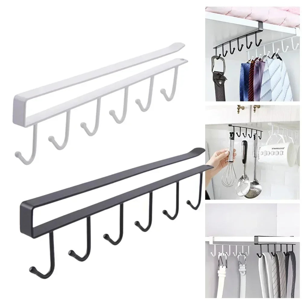 Multifunction 6-Hook Under-Shelf Coffee Mug Holder (Kitchen Organizer Rack)