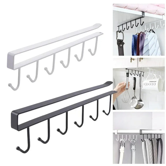 Multifunction 6-Hook Under-Shelf Coffee Mug Holder (Kitchen Organizer Rack)