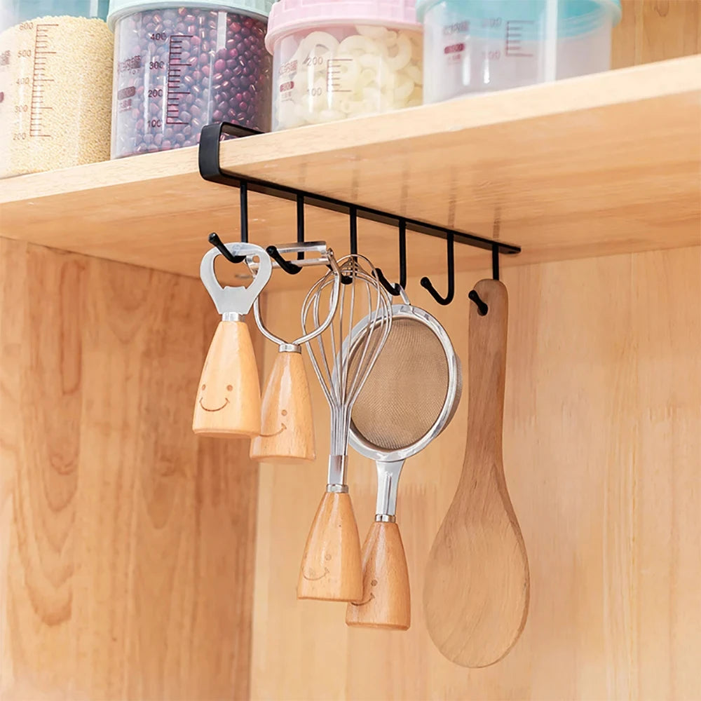 Multifunction 6-Hook Under-Shelf Coffee Mug Holder (Kitchen Organizer Rack)
