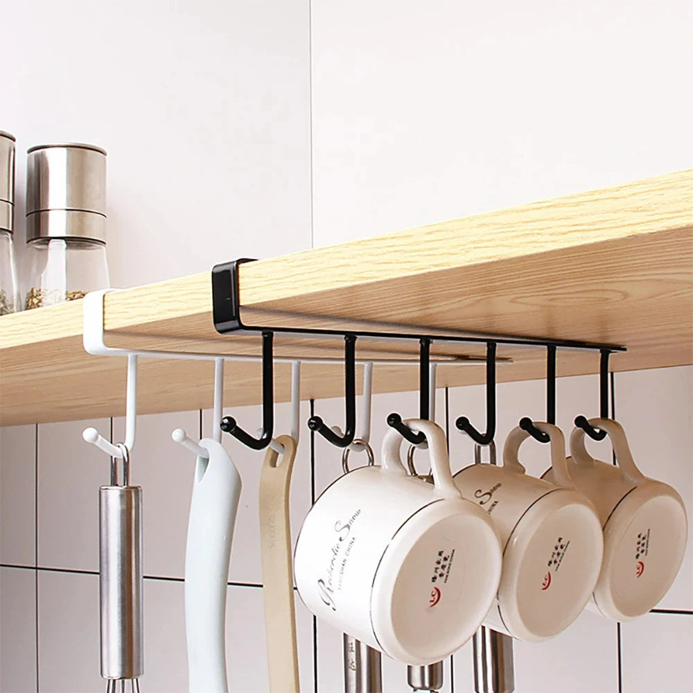 Multifunction 6-Hook Under-Shelf Coffee Mug Holder (Kitchen Organizer Rack)