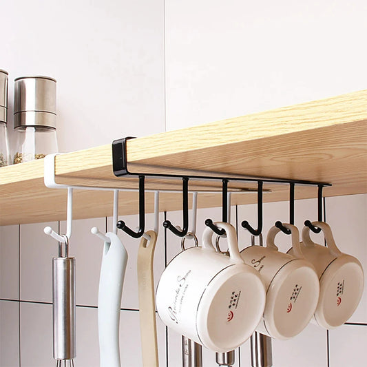 Multifunction 6-Hook Under-Shelf Coffee Mug Holder (Kitchen Organizer Rack)