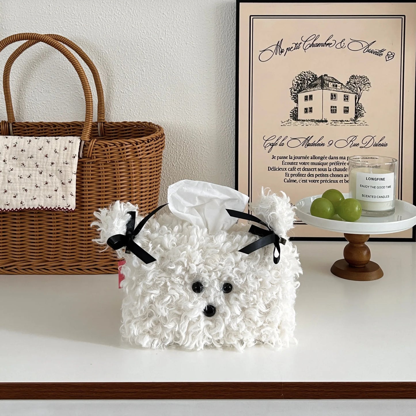 Nordic Plush Cartoon Dog Tissue Box Holder (Napkin Storage Bag)