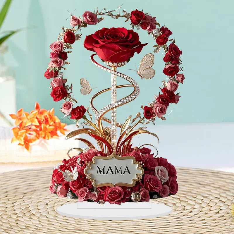 2D Acrylic Red Rose “MOM” Desk Ornament Gift