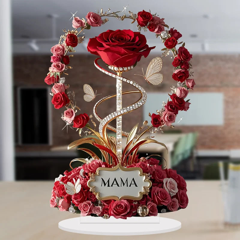 2D Acrylic Red Rose “MOM” Desk Ornament Gift