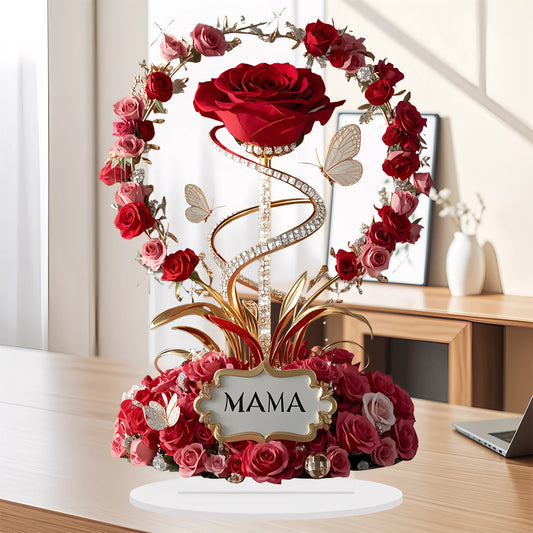 2D Acrylic Red Rose “MOM” Desk Ornament Gift