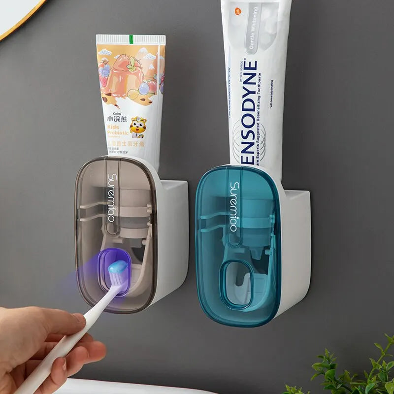 Automatic Wall-Mount Toothpaste Dispenser & Toothbrush Holder (1 PCS)