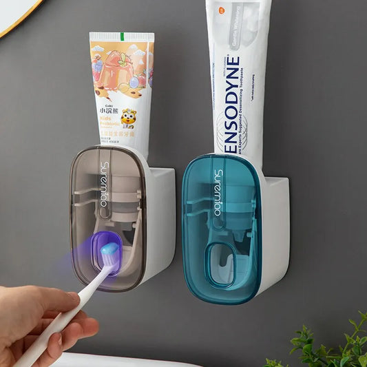 Automatic Wall-Mount Toothpaste Dispenser & Toothbrush Holder (1 PCS)