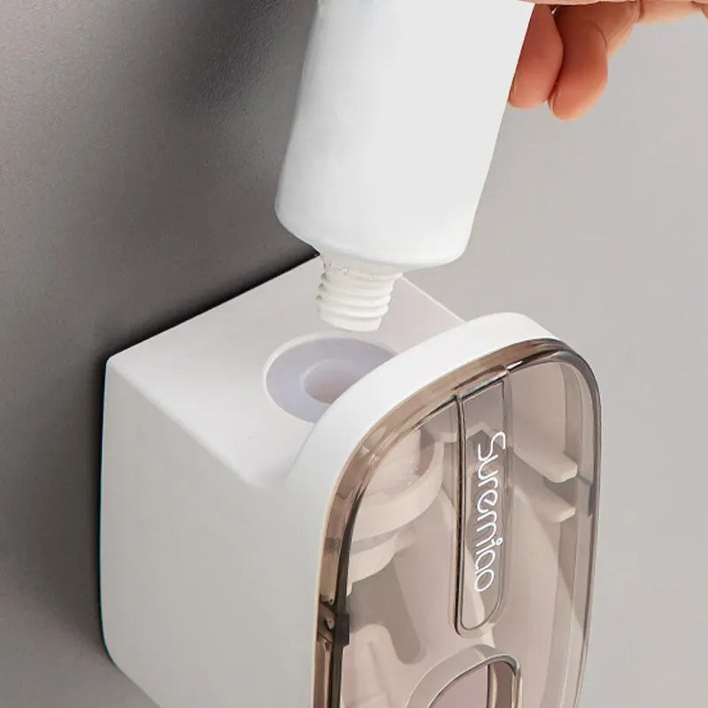 Automatic Wall-Mount Toothpaste Dispenser & Toothbrush Holder (1 PCS)