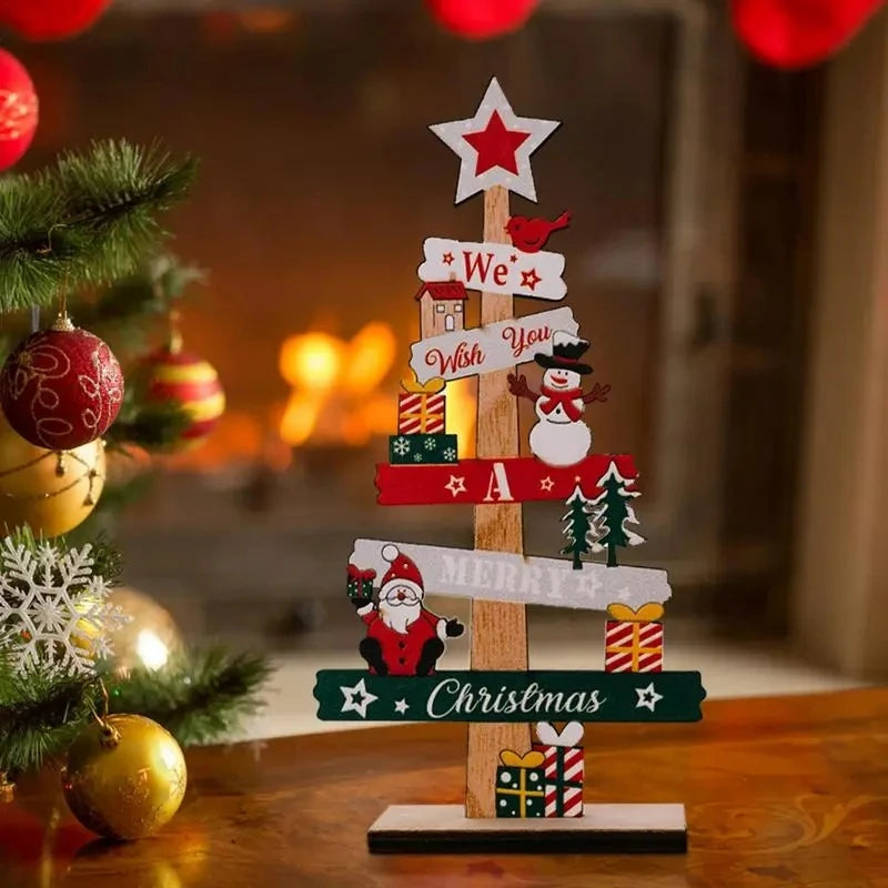 Desktop Christmas Tree Santa Claus Wooden Plaque Ornament