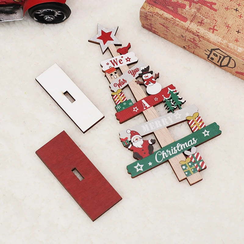 Desktop Christmas Tree Santa Claus Wooden Plaque Ornament