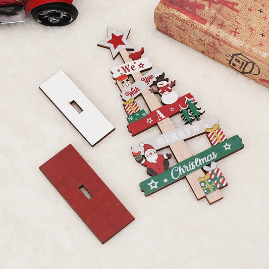 Desktop Christmas Tree Santa Claus Wooden Plaque Ornament