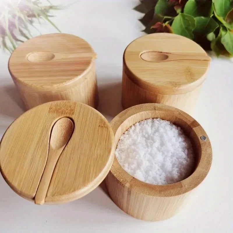 Bamboo Seasoning Jar Set (Salt, Sugar & Spice Containers)