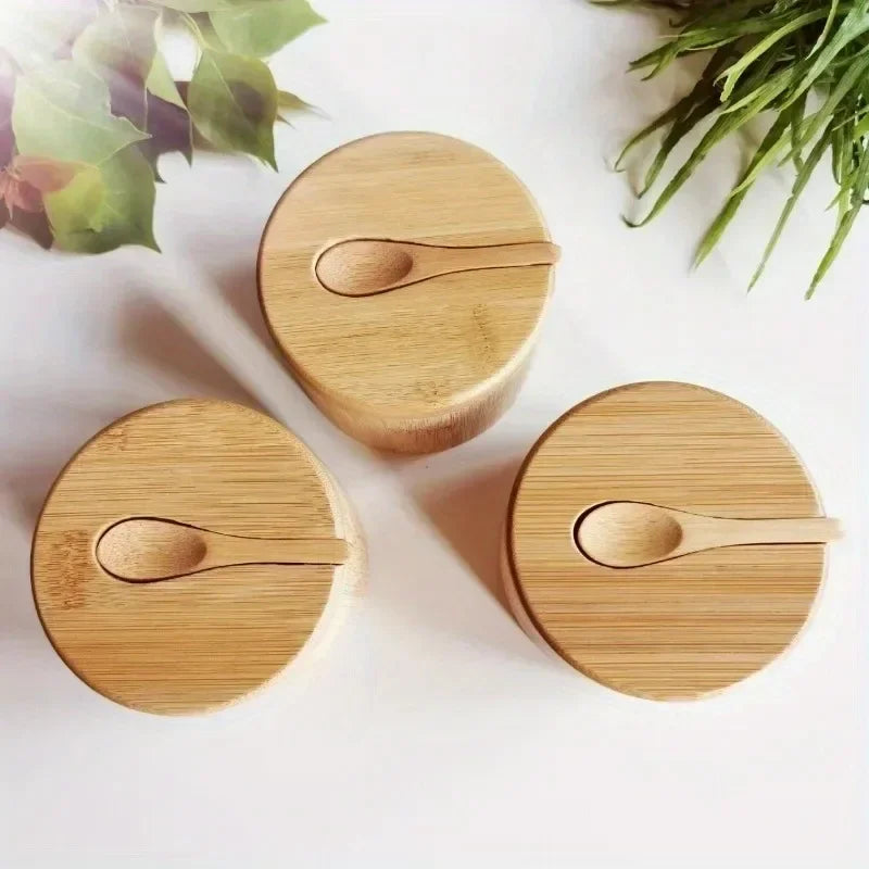 Bamboo Seasoning Jar Set (Salt, Sugar & Spice Containers)